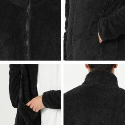 Allegra K Men's Winter Solid Color Long Sleeved Full-Zip Sherpa Fleece Jacket