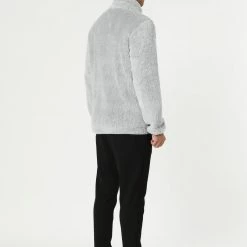 Allegra K Men's Winter Solid Color Long Sleeved Full-Zip Sherpa Fleece Jacket