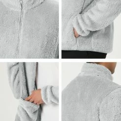 Allegra K Men's Winter Solid Color Long Sleeved Full-Zip Sherpa Fleece Jacket