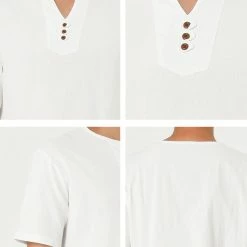 Allegra K Men's Summer Linen Henley Shirt Button Down Short Sleeves Casual Shirts