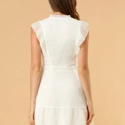 Allegra K Women's Ruffle Tie Neck Sleeveless A-line Solid Color Chiffon Dress