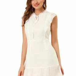 Allegra K Women's Ruffle Tie Neck Sleeveless A-line Solid Color Chiffon Dress