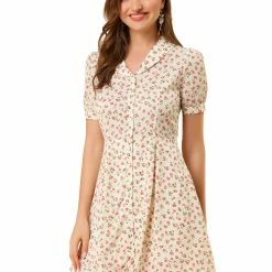 Allegra K Women's Button Front Floral Print V Neck Short Sleeve Above Knee Shirt Dress 32 Allegra K Women's Button Front Floral Print V Neck Short Sleeve Above Knee Shirt Dress
