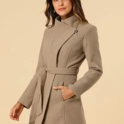 Allegra K Women's Classic Stand Collar Long Sleeve Winter Belted Long Coat 92 Allegra K Women's Classic Stand Collar Long Sleeve Winter Belted Long Coat