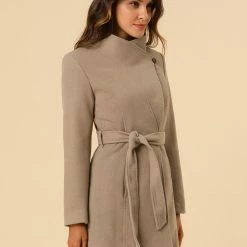 Allegra K Women's Classic Stand Collar Long Sleeve Winter Belted Long Coat 93 Allegra K Women's Classic Stand Collar Long Sleeve Winter Belted Long Coat