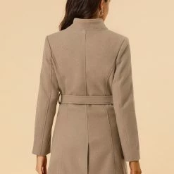 Allegra K Women's Classic Stand Collar Long Sleeve Winter Belted Long Coat 94 Allegra K Women's Classic Stand Collar Long Sleeve Winter Belted Long Coat
