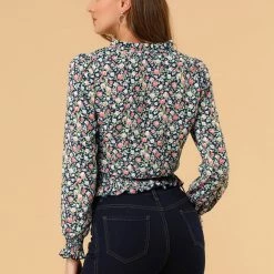 Allegra K Women's Smocked Puff Sleeve Ruffle Peplum Ditsy Floral Top Blouse