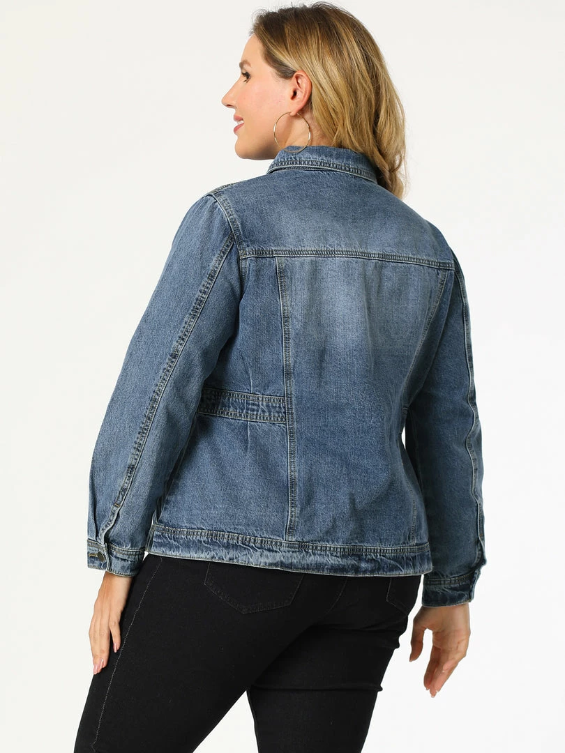 Allegra K Plus Size Denim Jackets For Women Classic Washed Front Jean Jacket 8 Allegra K Plus Size Denim Jackets For Women Classic Washed Front Jean Jacket
