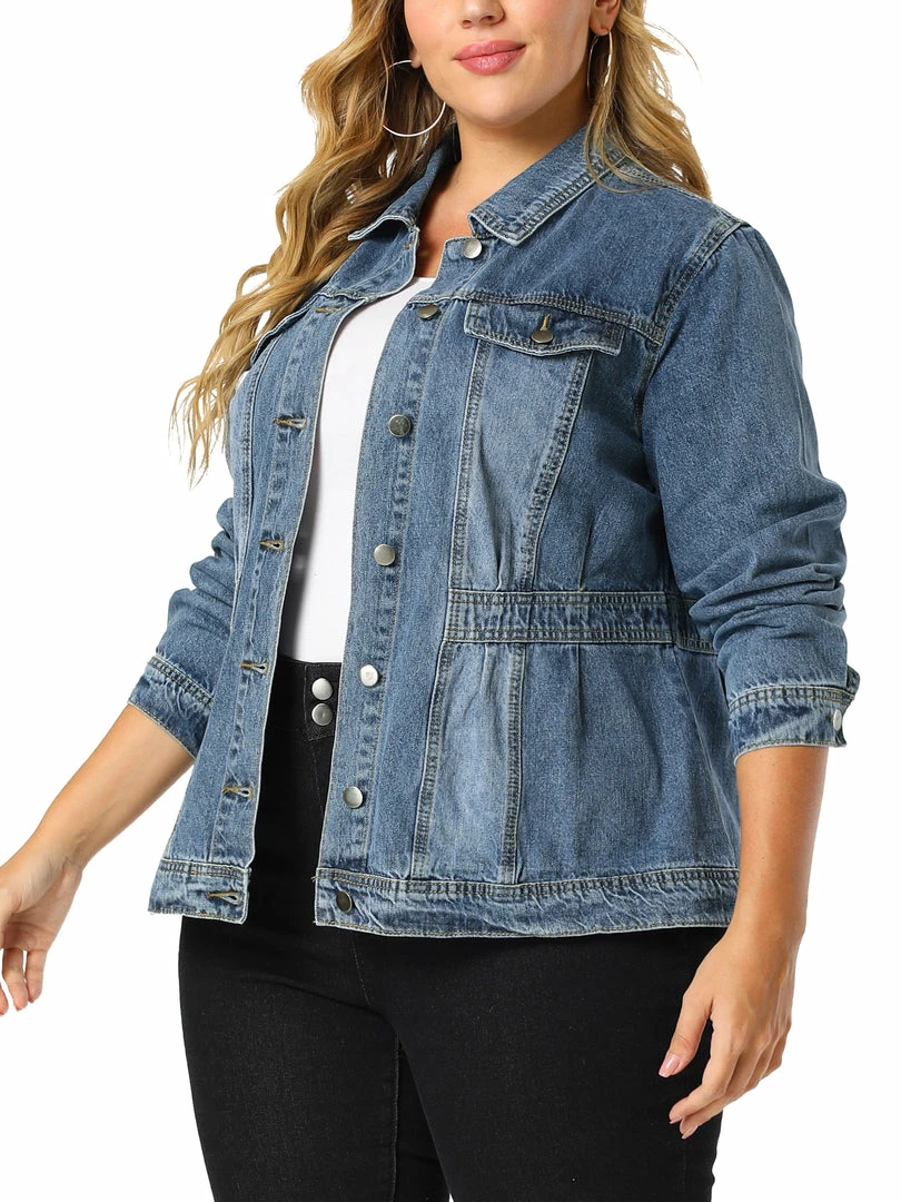 Allegra K Plus Size Denim Jackets For Women Classic Washed Front Jean Jacket 4 Allegra K Plus Size Denim Jackets For Women Classic Washed Front Jean Jacket