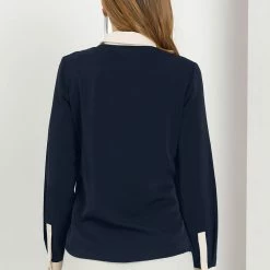 Allegra K Women's Color Block Button Up Long Sleeve Work Shirt