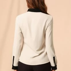 Allegra K Women's Color Block Button Up Long Sleeve Work Shirt