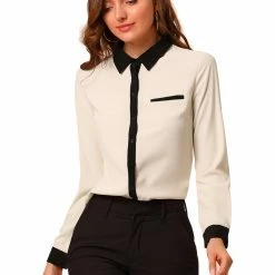 Allegra K Women's Color Block Button Up Long Sleeve Work Shirt