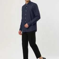 Allegra K Men's Striped Shirt Long Sleeves Casual Button Down Color Block Shirts