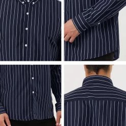 Allegra K Men's Striped Shirt Long Sleeves Casual Button Down Color Block Shirts