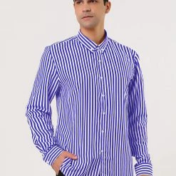 Allegra K Men's Striped Shirt Long Sleeves Casual Button Down Color Block Shirts