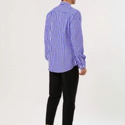 Allegra K Men's Striped Shirt Long Sleeves Casual Button Down Color Block Shirts