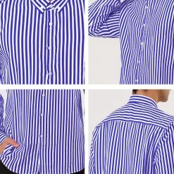 Allegra K Men's Striped Shirt Long Sleeves Casual Button Down Color Block Shirts
