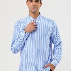 Allegra K Men's Striped Shirt Long Sleeves Casual Button Down Color Block Shirts