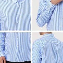 Allegra K Men's Striped Shirt Long Sleeves Casual Button Down Color Block Shirts