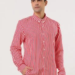Allegra K Men's Striped Shirt Long Sleeves Casual Button Down Color Block Shirts
