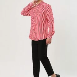 Allegra K Men's Striped Shirt Long Sleeves Casual Button Down Color Block Shirts