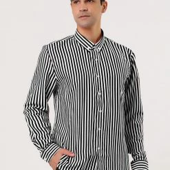 Allegra K Men's Striped Shirt Long Sleeves Casual Button Down Color Block Shirts