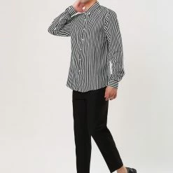 Allegra K Men's Striped Shirt Long Sleeves Casual Button Down Color Block Shirts