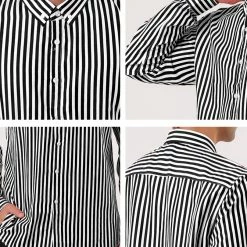Allegra K Men's Striped Shirt Long Sleeves Casual Button Down Color Block Shirts