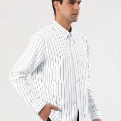 Allegra K Men's Striped Shirt Long Sleeves Casual Button Down Color Block Shirts