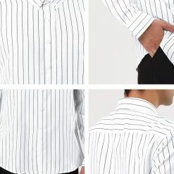 Allegra K Men's Striped Shirt Long Sleeves Casual Button Down Color Block Shirts