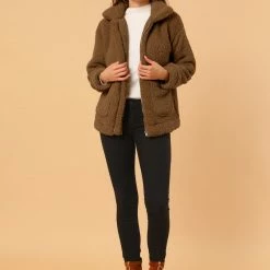 Allegra K Women's Faux Fur Lapel Zip Up Outwear Fluffy Jacket Coat