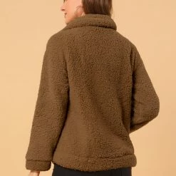 Allegra K Women's Faux Fur Lapel Zip Up Outwear Fluffy Jacket Coat