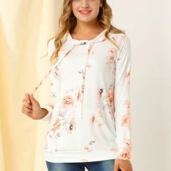 Allegra K Women's Hoodie Printed Long Sleeve Blouse Sweatshirt