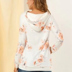 Allegra K Women's Hoodie Printed Long Sleeve Blouse Sweatshirt