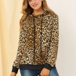 Allegra K Women's Hoodie Printed Long Sleeve Blouse Sweatshirt