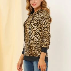 Allegra K Women's Hoodie Printed Long Sleeve Blouse Sweatshirt