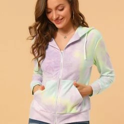 Allegra K Women's Tie Dye Zip Up Hooded Sweatshirt With Pockets 23 Allegra K Women's Tie Dye Zip Up Hooded Sweatshirt With Pockets