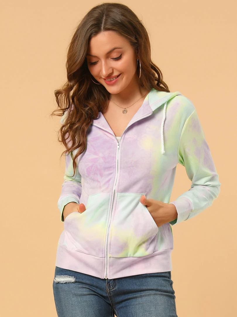 Allegra K Women's Tie Dye Zip Up Hooded Sweatshirt With Pockets 11 Allegra K Women's Tie Dye Zip Up Hooded Sweatshirt With Pockets