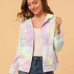 Allegra K Women's Tie Dye Zip Up Hooded Sweatshirt With Pockets 24 Allegra K Women's Tie Dye Zip Up Hooded Sweatshirt With Pockets