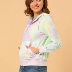 Allegra K Women's Tie Dye Zip Up Hooded Sweatshirt With Pockets 25 Allegra K Women's Tie Dye Zip Up Hooded Sweatshirt With Pockets