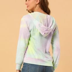 Allegra K Women's Tie Dye Zip Up Hooded Sweatshirt With Pockets 26 Allegra K Women's Tie Dye Zip Up Hooded Sweatshirt With Pockets
