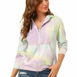 Allegra K Women's Tie Dye Zip Up Hooded Sweatshirt With Pockets 22 Allegra K Women's Tie Dye Zip Up Hooded Sweatshirt With Pockets
