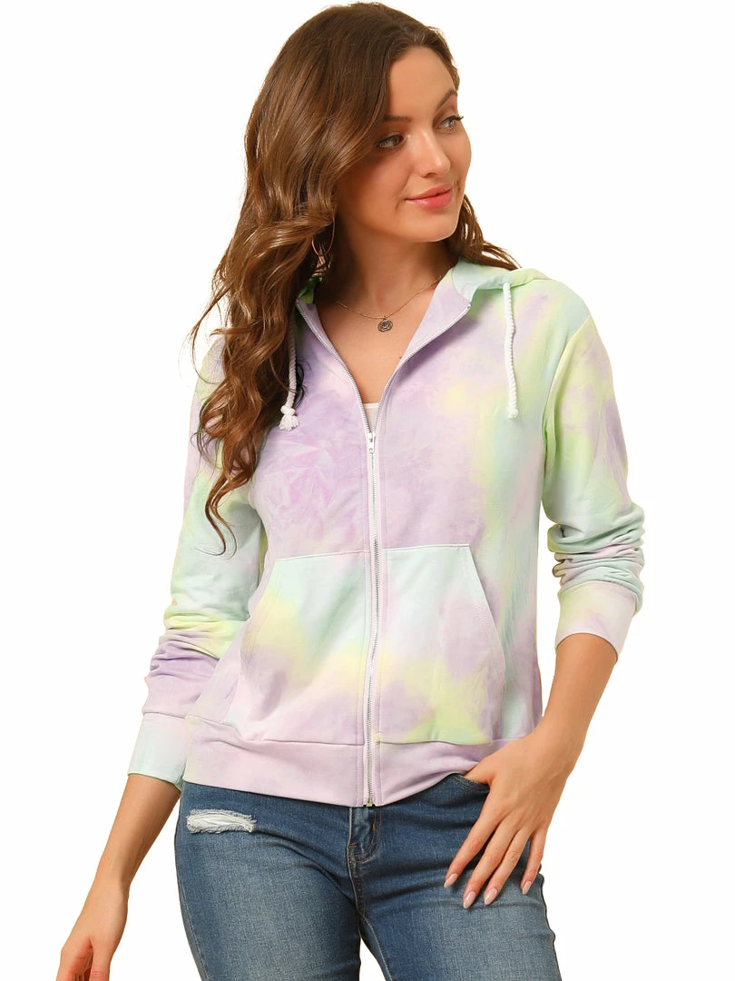 Allegra K Women's Tie Dye Zip Up Hooded Sweatshirt With Pockets 10 Allegra K Women's Tie Dye Zip Up Hooded Sweatshirt With Pockets