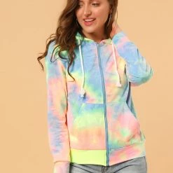 Allegra K Women's Tie Dye Zip Up Hooded Sweatshirt With Pockets 17 Allegra K Women's Tie Dye Zip Up Hooded Sweatshirt With Pockets