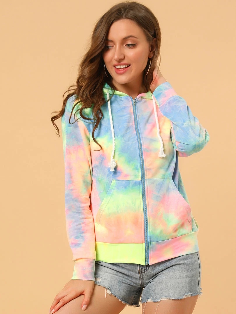Allegra K Women's Tie Dye Zip Up Hooded Sweatshirt With Pockets 5 Allegra K Women's Tie Dye Zip Up Hooded Sweatshirt With Pockets