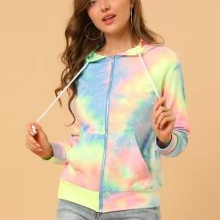 Allegra K Women's Tie Dye Zip Up Hooded Sweatshirt With Pockets 18 Allegra K Women's Tie Dye Zip Up Hooded Sweatshirt With Pockets