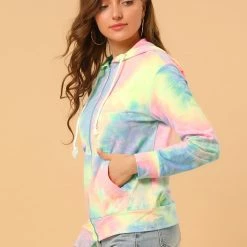 Allegra K Women's Tie Dye Zip Up Hooded Sweatshirt With Pockets 19 Allegra K Women's Tie Dye Zip Up Hooded Sweatshirt With Pockets