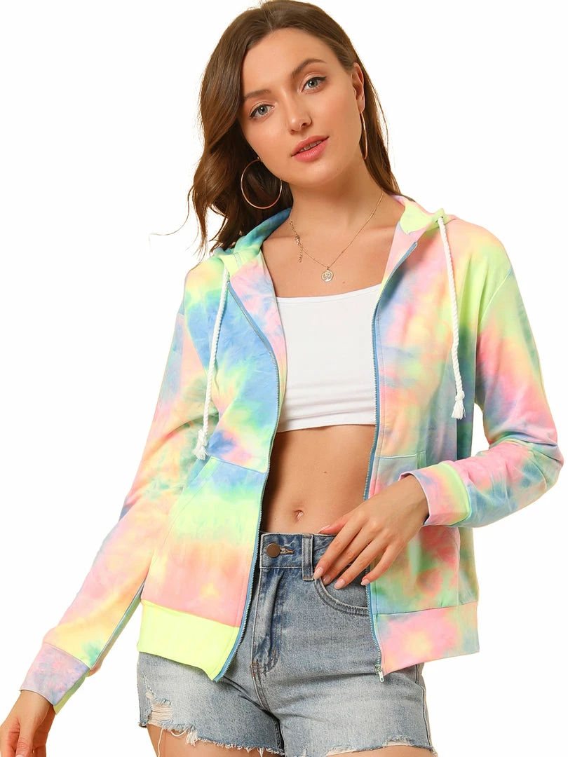 Allegra K Women's Tie Dye Zip Up Hooded Sweatshirt With Pockets 4 Allegra K Women's Tie Dye Zip Up Hooded Sweatshirt With Pockets