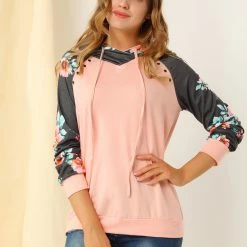 Allegra K Women's Floral Hoodie Tops Long Sleeve Pullover Hooded Sweatshirt 24 Allegra K Women's Floral Hoodie Tops Long Sleeve Pullover Hooded Sweatshirt