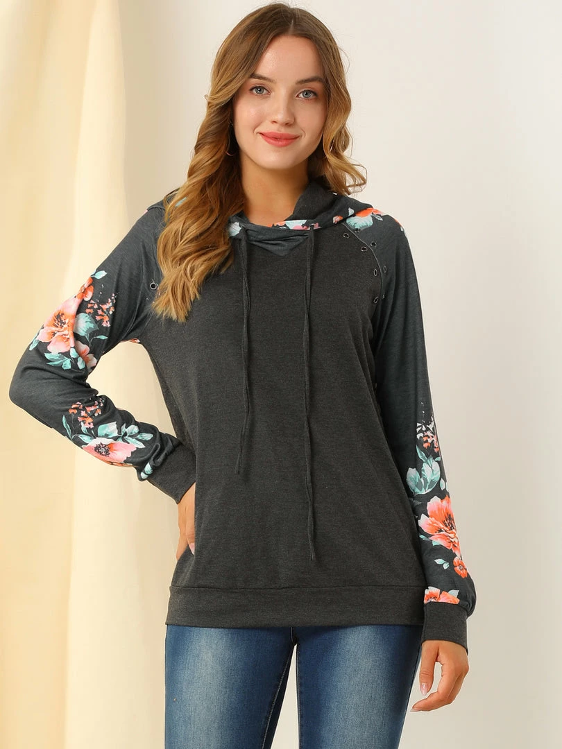 Allegra K Women's Floral Hoodie Tops Long Sleeve Pullover Hooded Sweatshirt 6 Allegra K Women's Floral Hoodie Tops Long Sleeve Pullover Hooded Sweatshirt